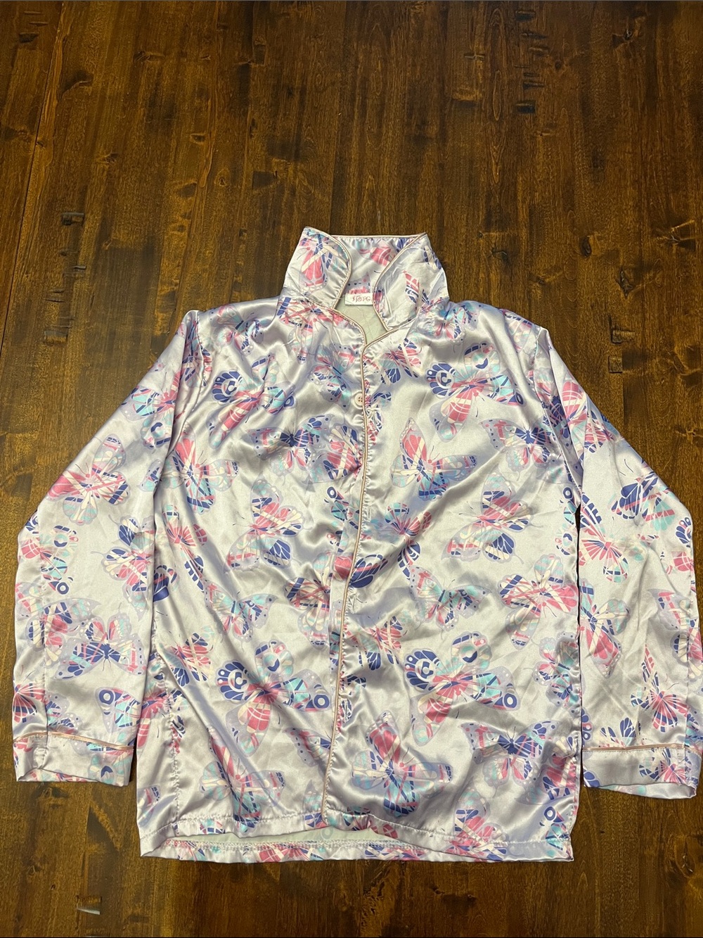 Girls Satin Pajama Set - Pink & Blue Butterfly Print